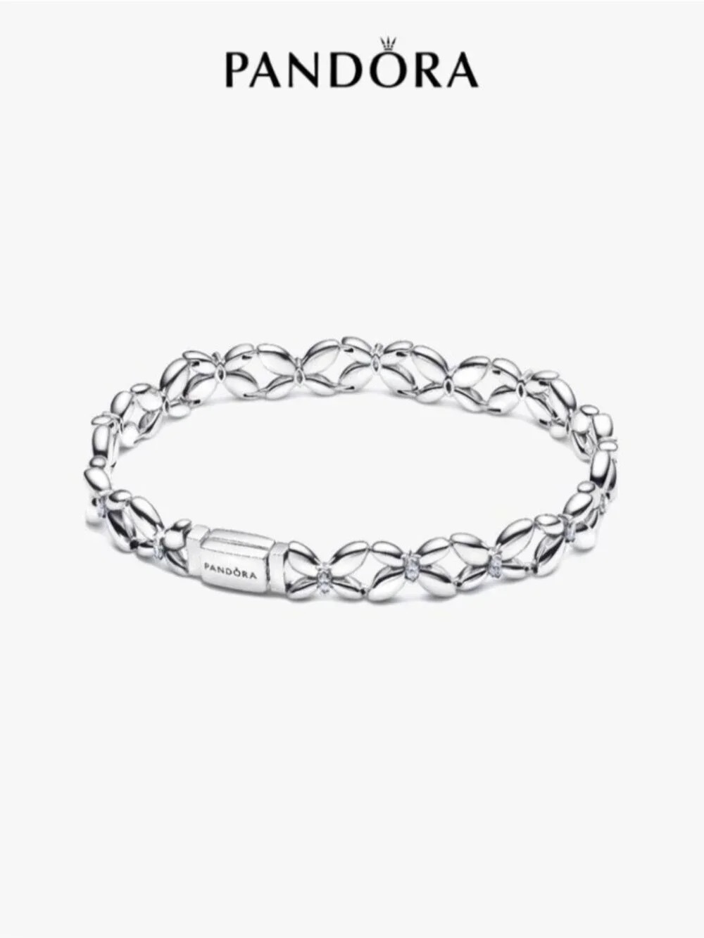 Pandora Silver Floral Link Bracelet in Polished Silver